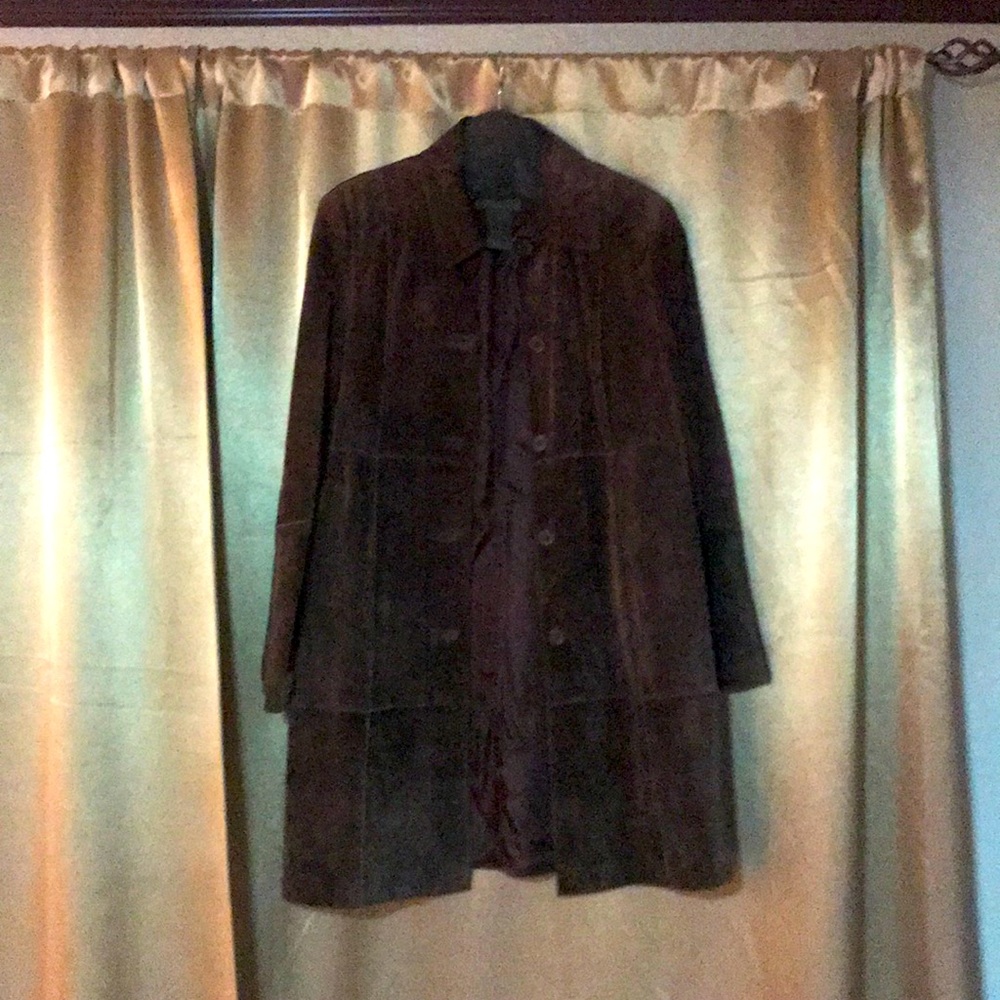 Women’s 3/4 Length Brown Suede Button Front Coat
